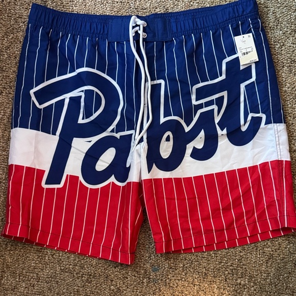 Pabst Men's Blue and Red Swim Trunks - Picture 1 of 1